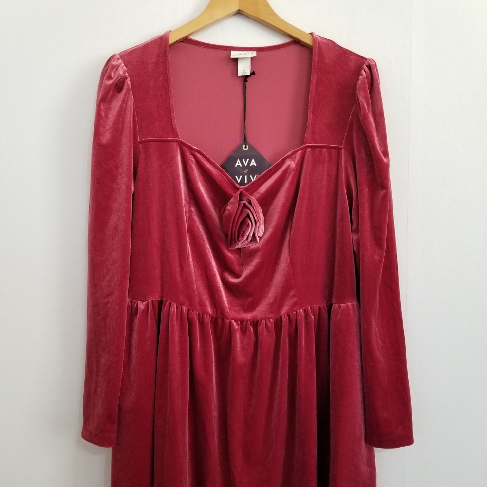 NWT Ava & Viv Cherry Splash Festive Rosette Velour Dress Size 1X - Picture 3 of 11